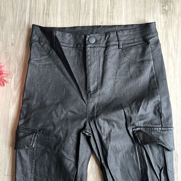 Chocolate Faux Black Leather Pants Leggings, Lined Medium - Picture 3 of 6